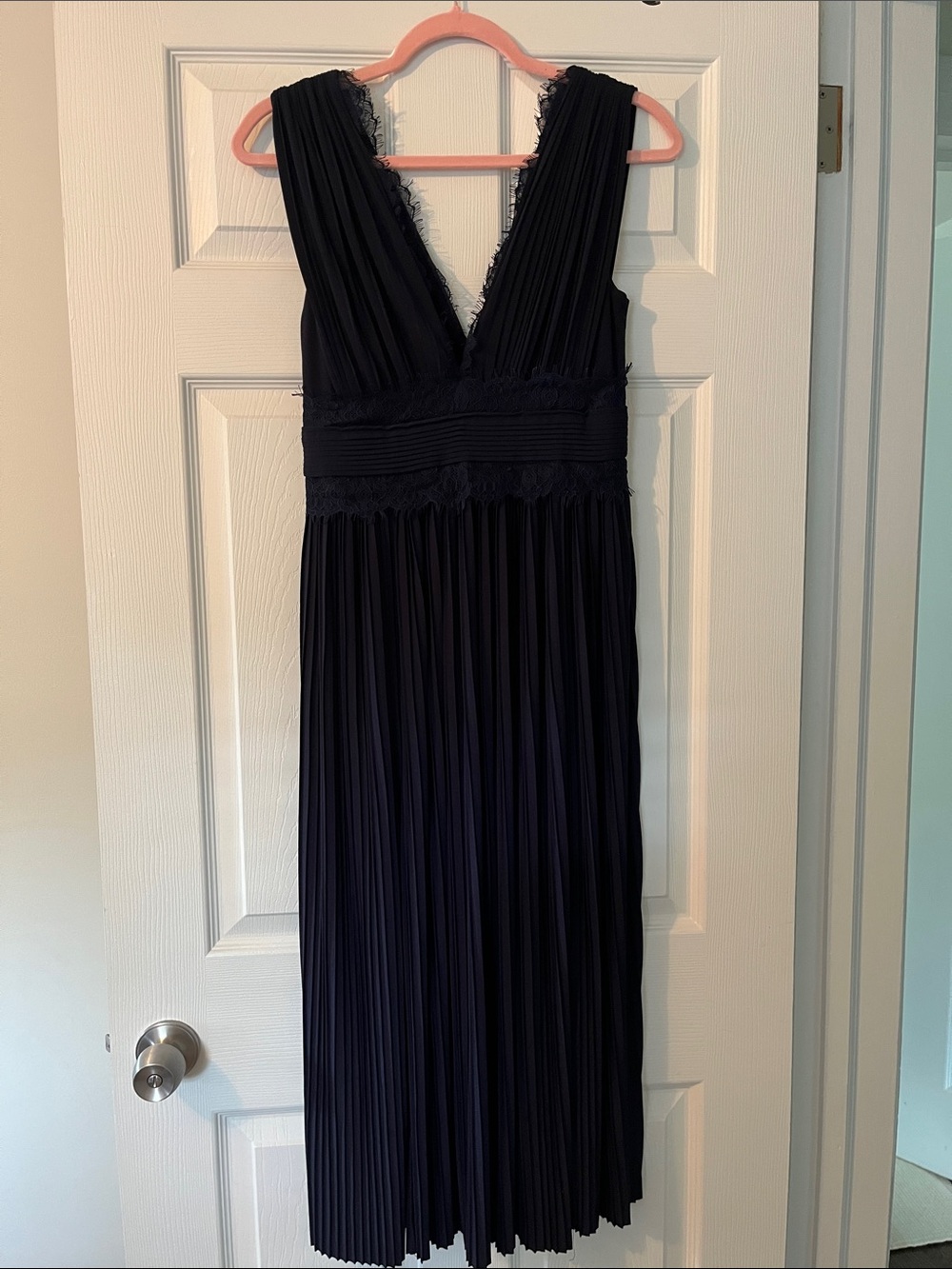 ASOS Maternity Elegant Deep Navy Pleated V-Neck Midi Dress